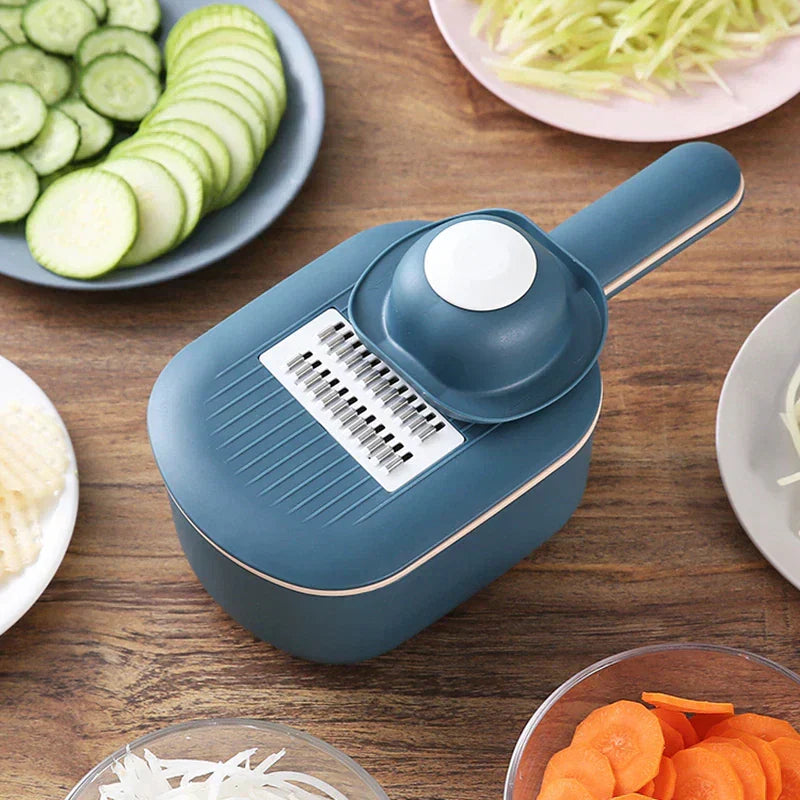 Six-blade vegetable slicer set with drain basket
