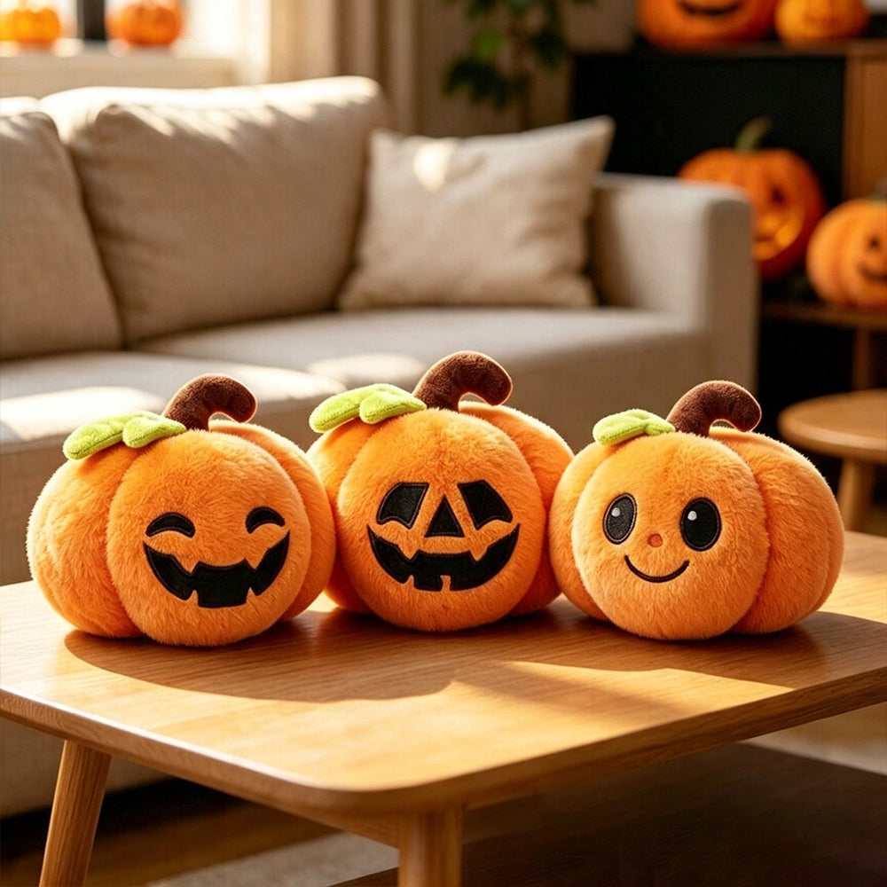 Halloween plush character set with ghost skeleton bat and pumpkin