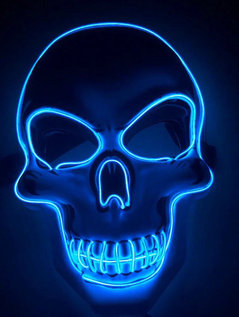 LED skeleton costume mask with illuminated line design