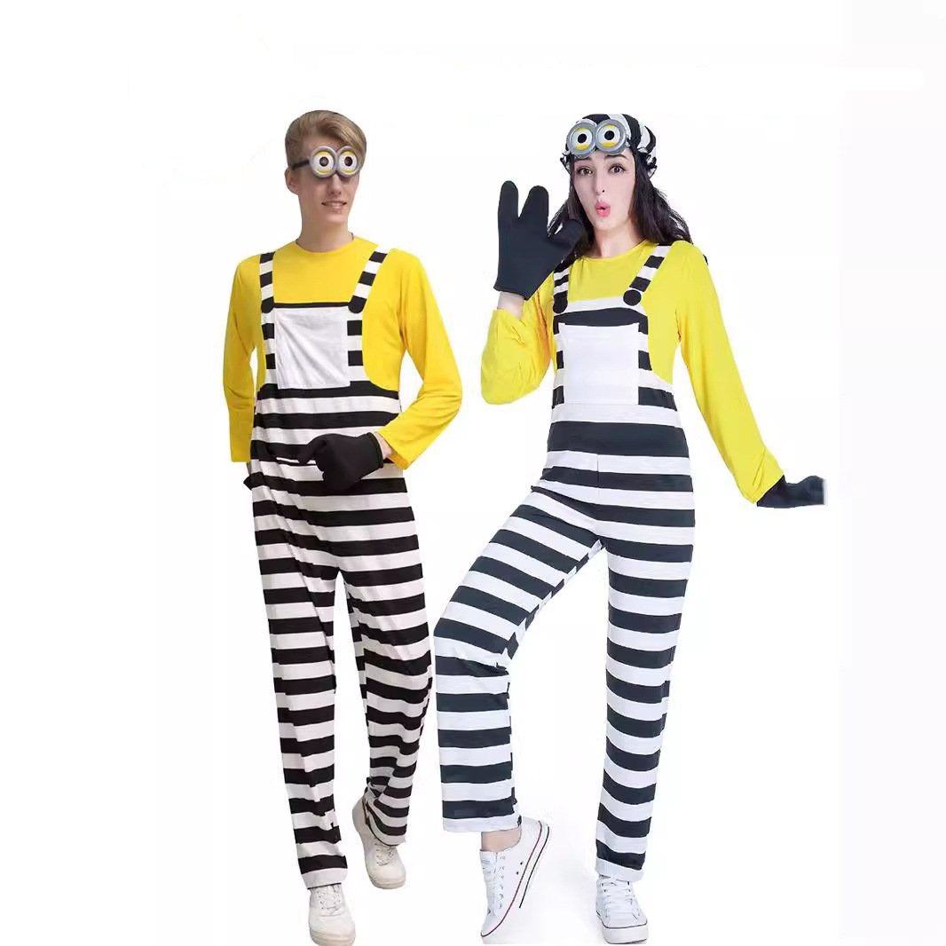 Adult yellow character jumpsuit costume set with hat and gloves