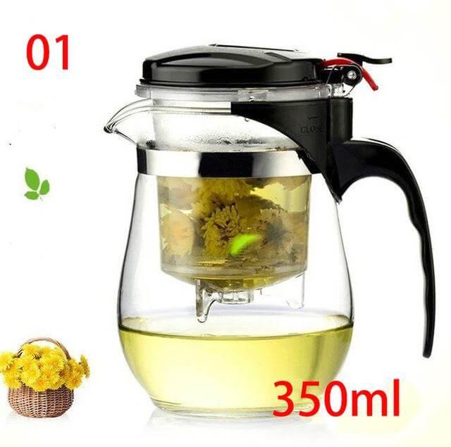 Heat-resistant glass teapot with stainless steel strainer