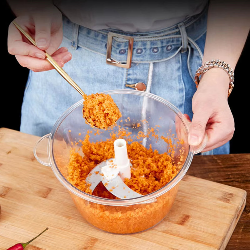 Manual lever food chopper with stainless steel blades