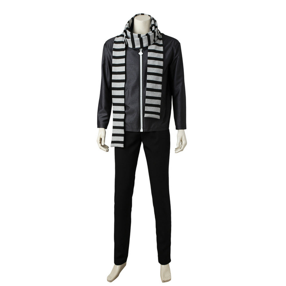 Men's gray jacket pants and striped scarf costume set