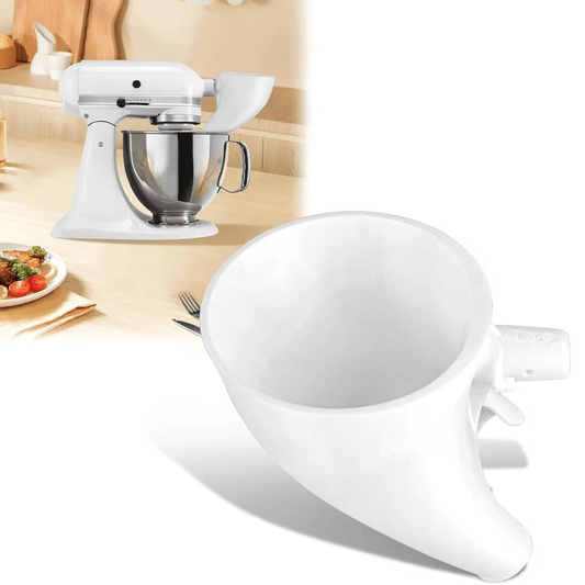Flour funnel for compatible tilt-head stand mixers