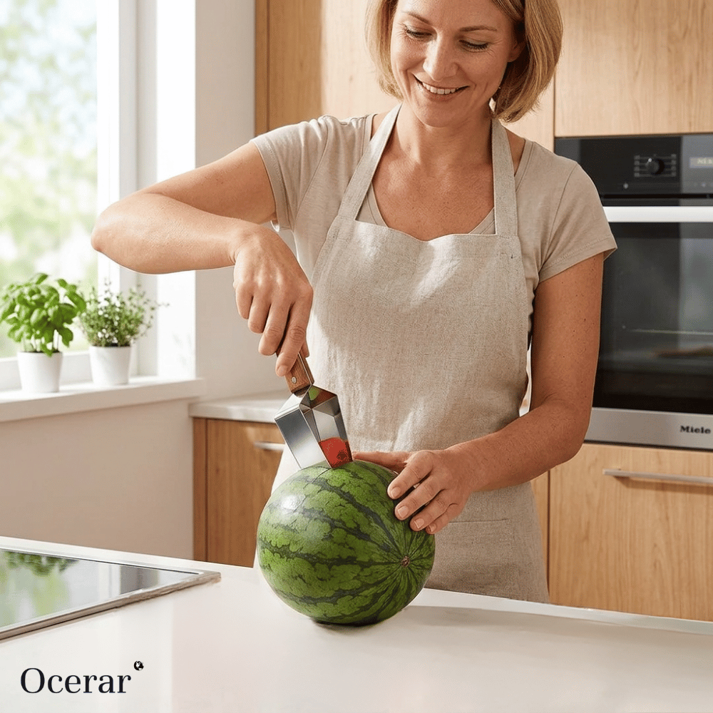 Stainless steel fruit slicer with ergonomic handle