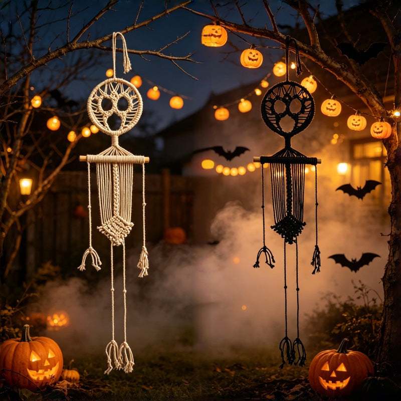 Two-piece skeleton macrame Halloween wall hanging set
