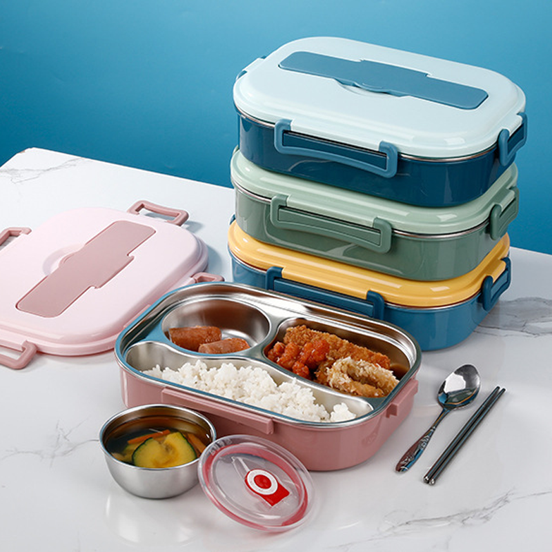 Stainless steel bento lunch box with divided compartments