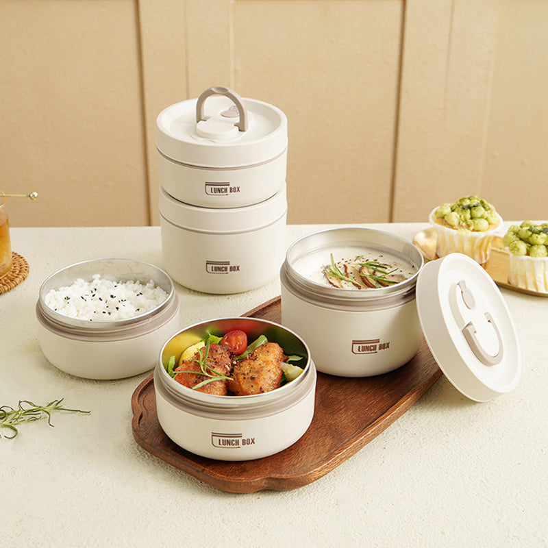 Multi-layer insulated stainless steel lunch box with carry bag