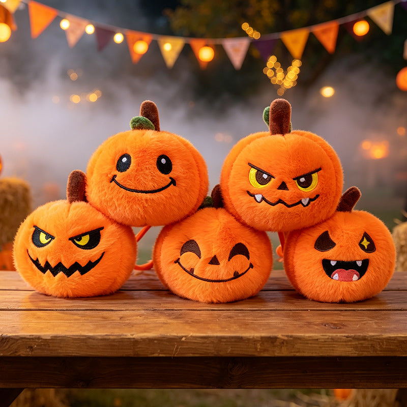 Five-piece plush pumpkin Halloween keychain set