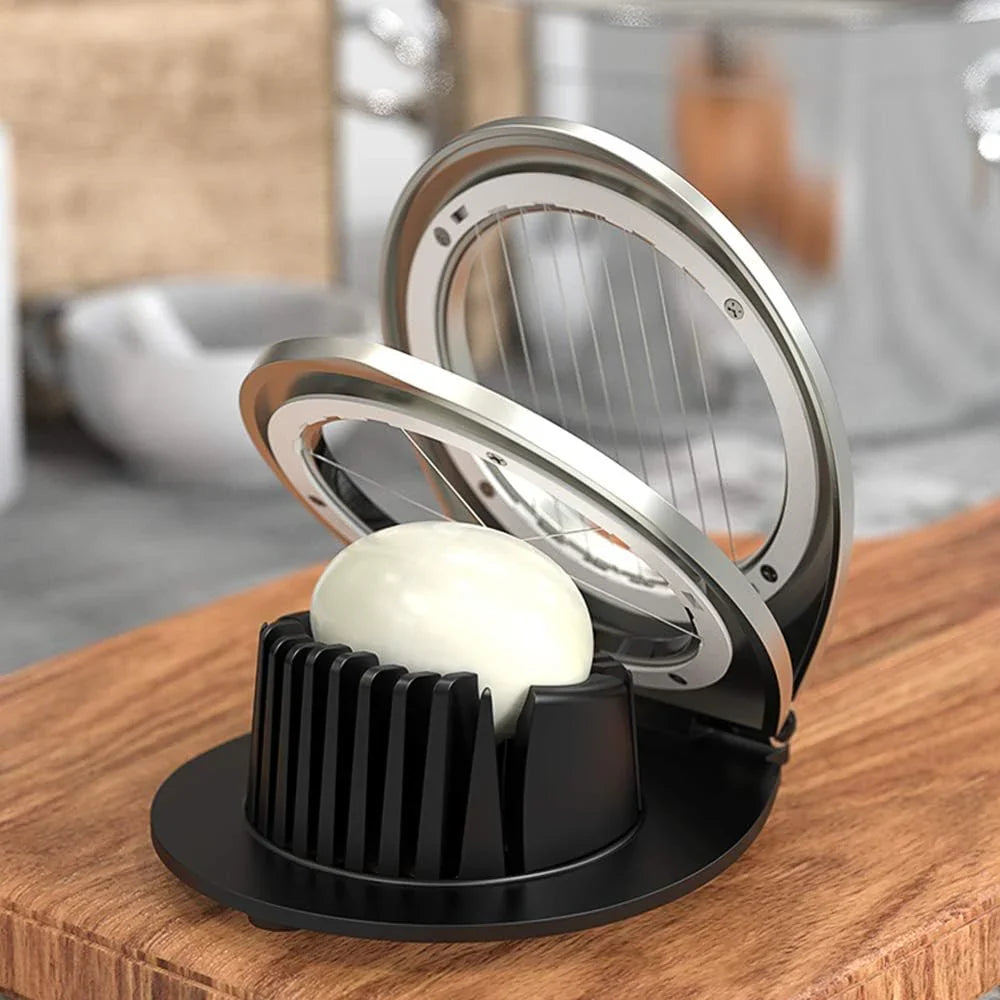 Stainless steel egg slicer with three cutting styles