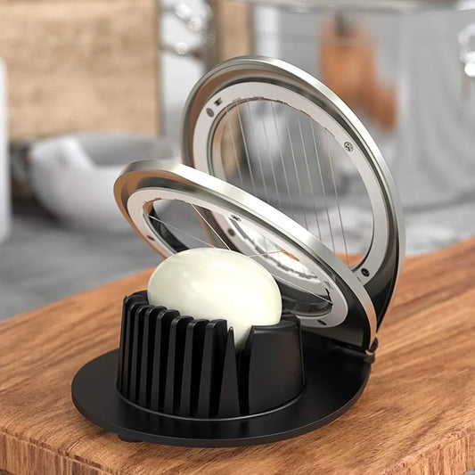 Stainless steel egg slicer with three cutting styles