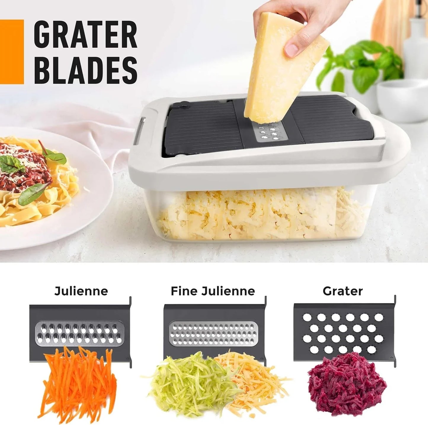 Eight-blade vegetable cutter with storage container