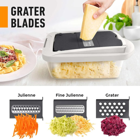 Eight-blade vegetable cutter with storage container