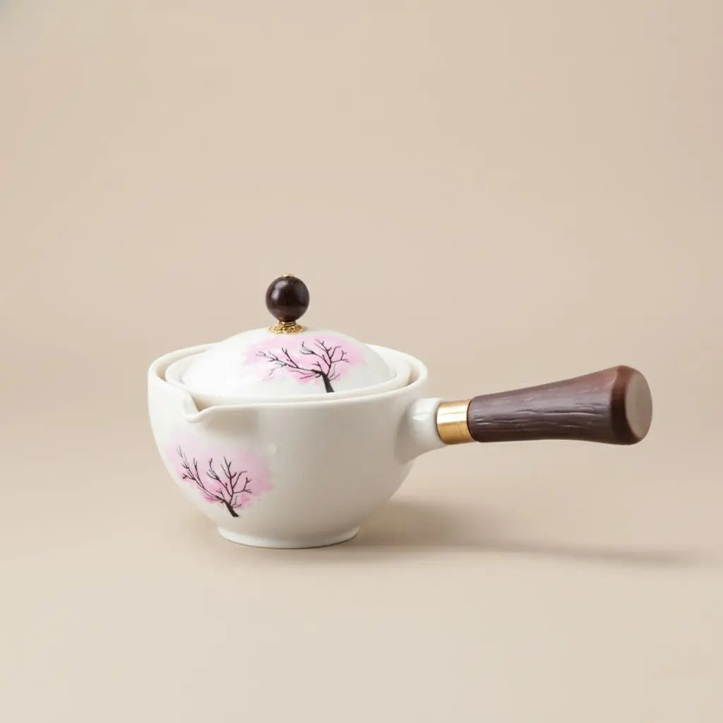 Ceramic cherry blossom teapot with rotating strainer