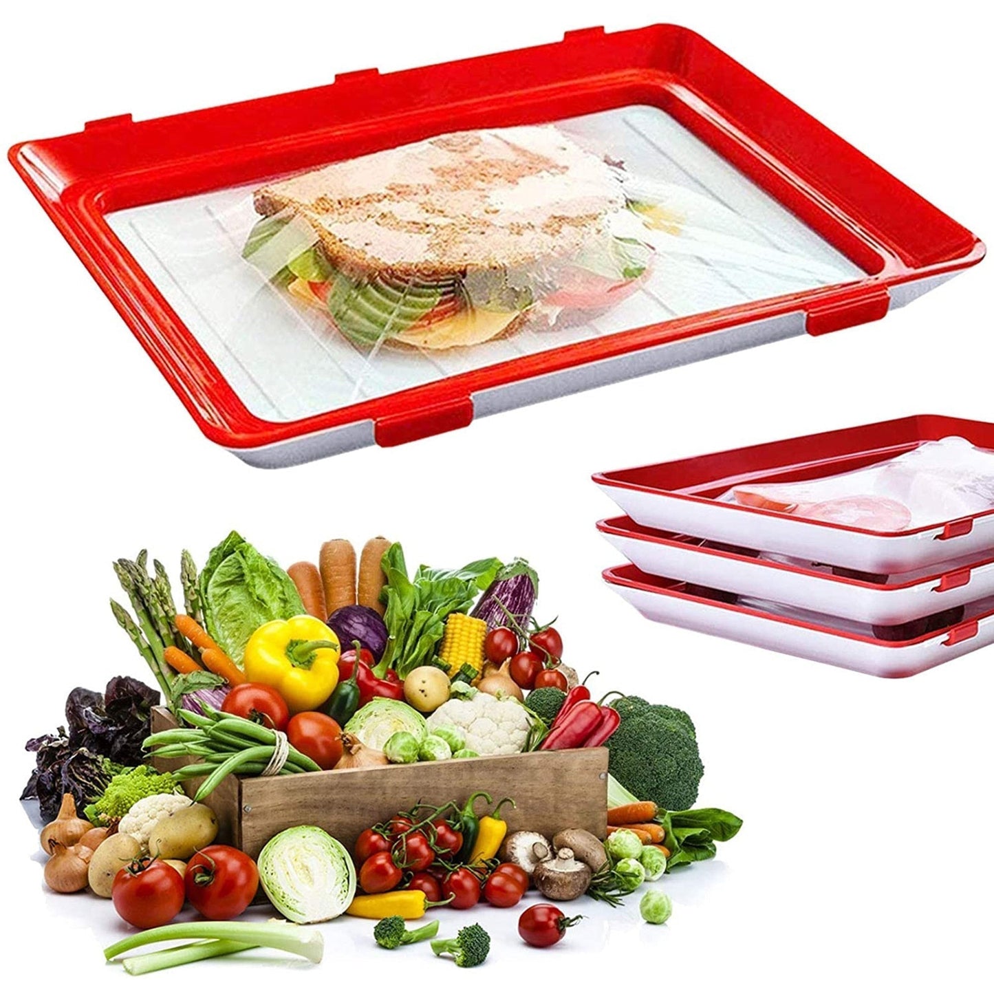 Reusable food freshness sealing tray with flexible film