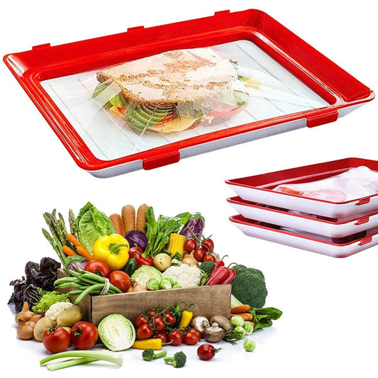 Reusable food freshness sealing tray with flexible film