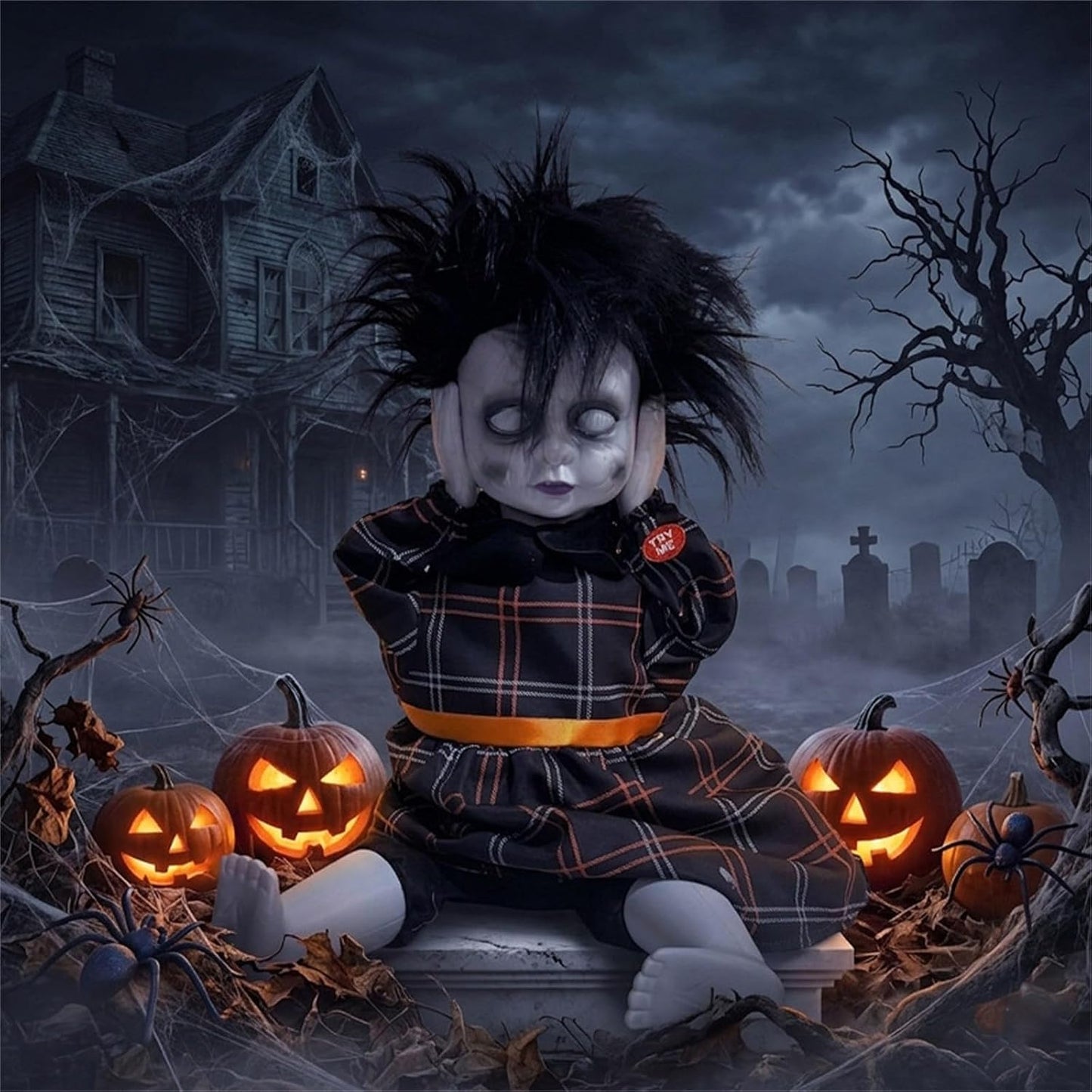 Animated horror doll Halloween decoration with light and sound