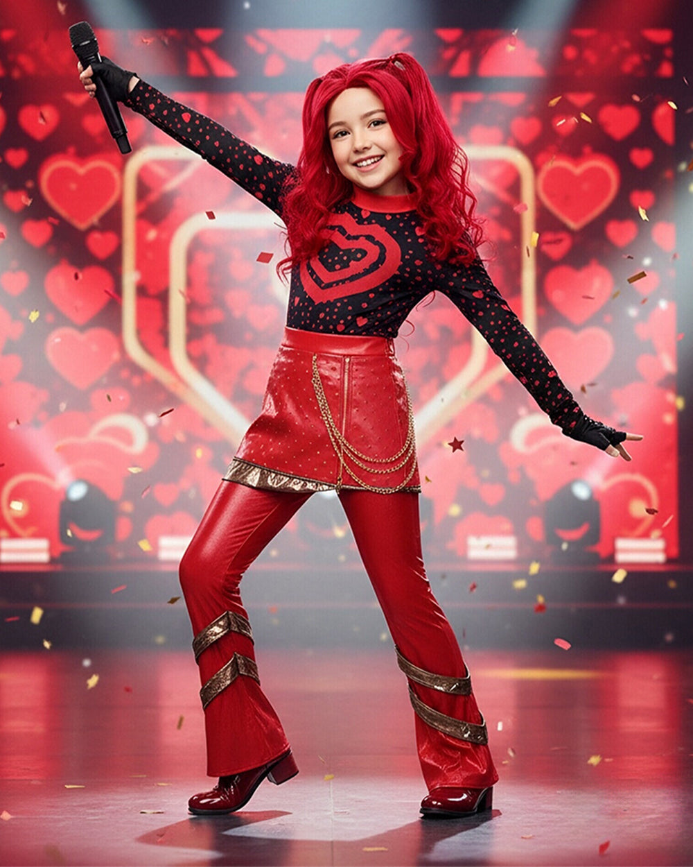 Red five-piece princess costume set with PU skirt