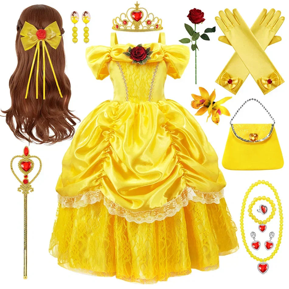 Girls' princess gown costume set with tiara gloves and accessories