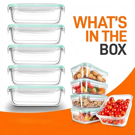 Five-piece borosilicate glass food storage container set