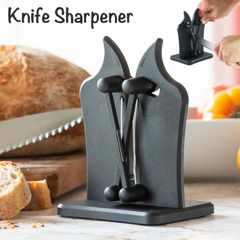 Triple-action manual kitchen knife sharpener