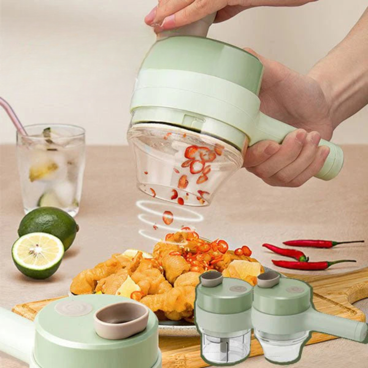 Four-in-one USB rechargeable electric food chopper