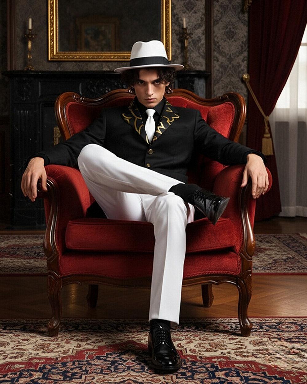 Men's black and white five-piece villain costume set