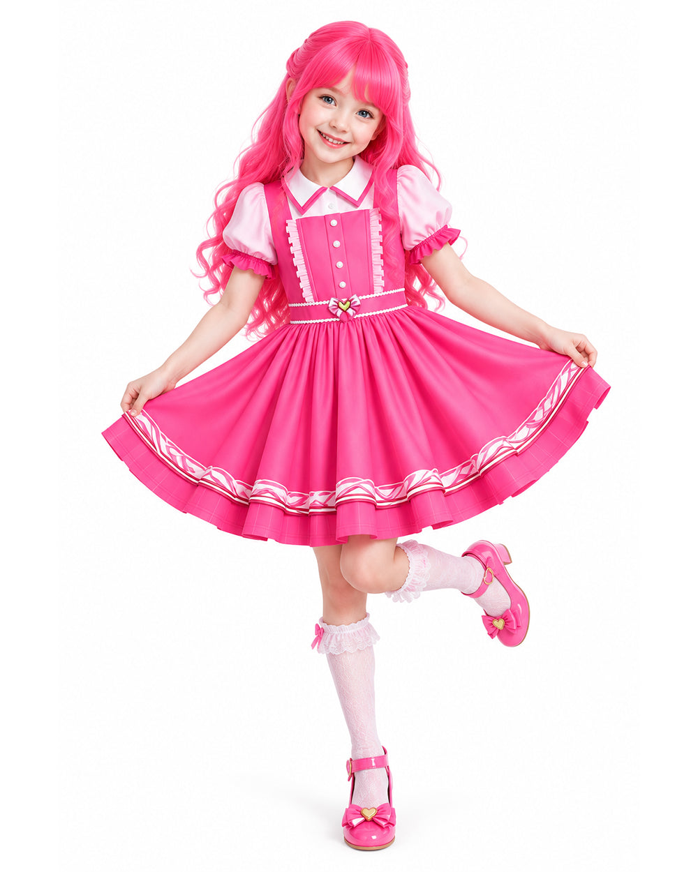 Pink princess costume dress with short puff sleeves