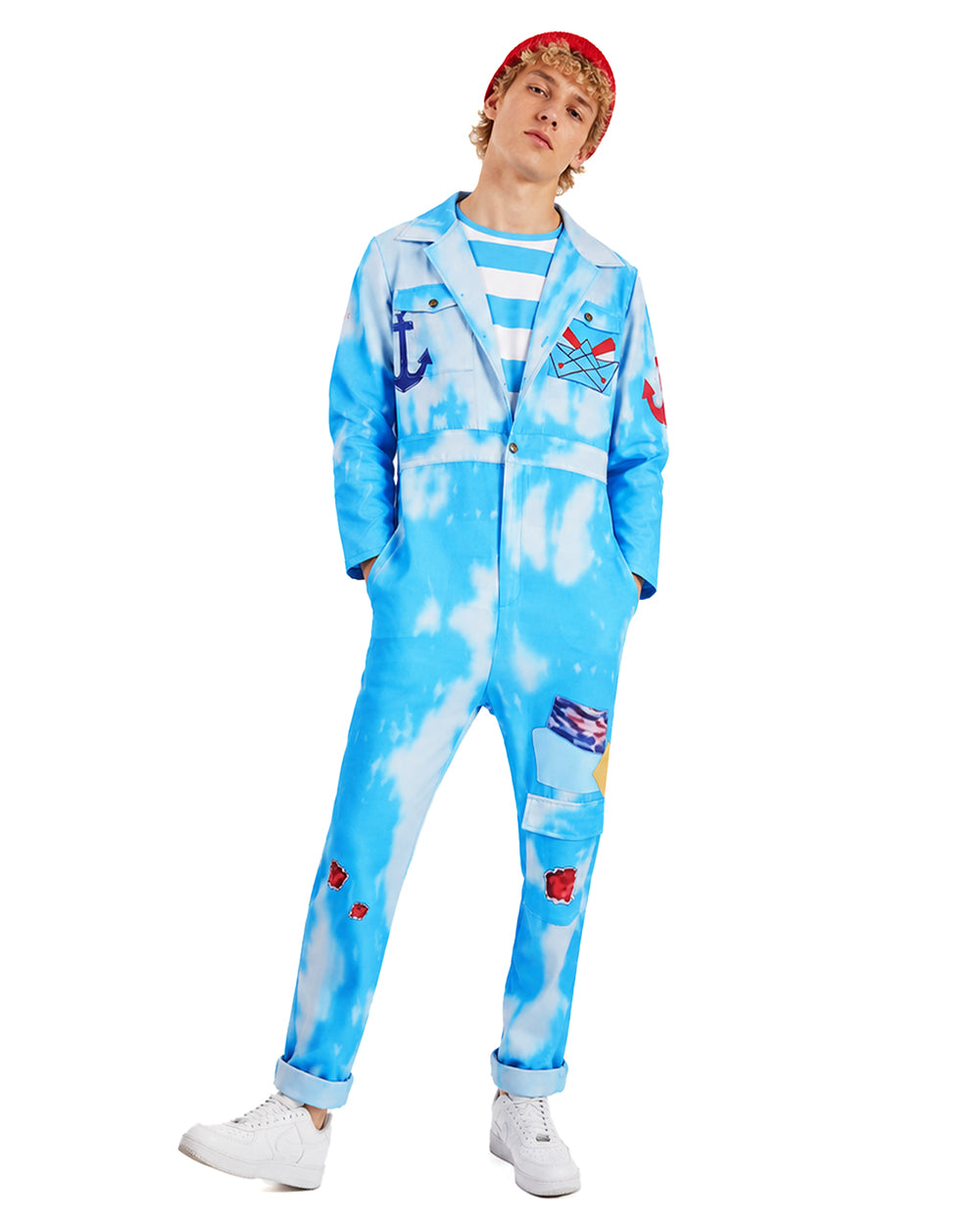 Blue sailor costume set with jumpsuit striped shirt and hat