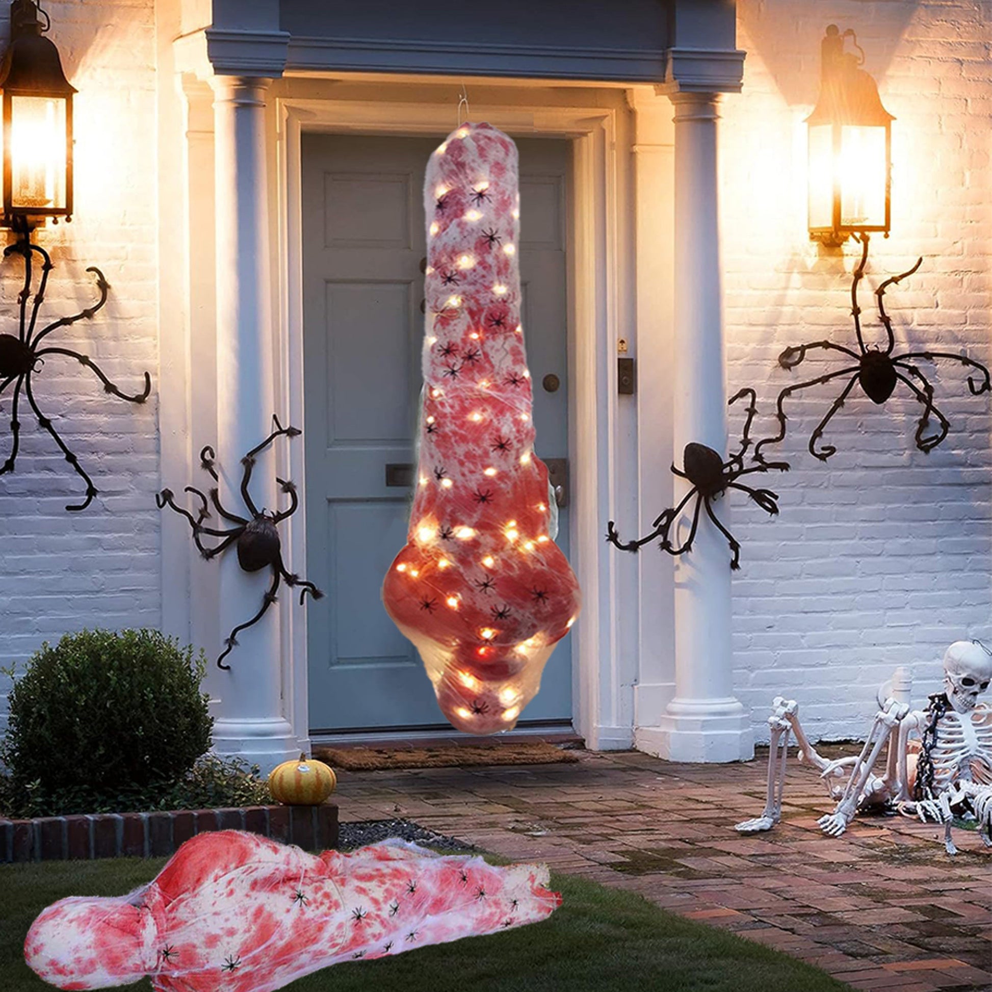59-inch hanging cocoon corpse Halloween decoration with warm string lights