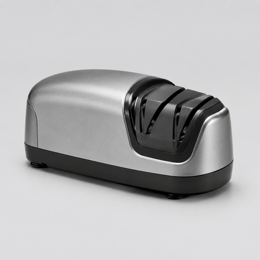 Battery-powered electric knife sharpener with automatic guide