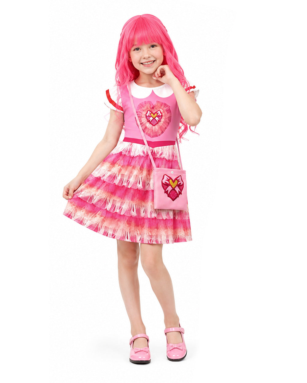 Girls' pink princess costume dress with crossbody bag