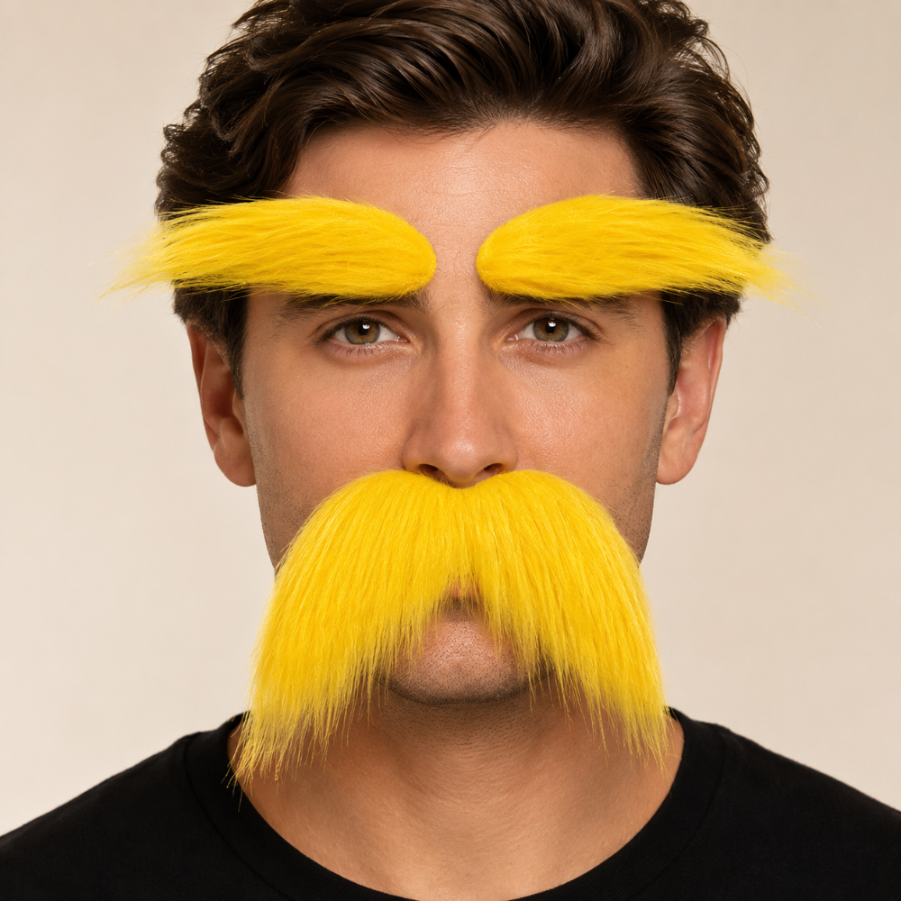 Self-adhesive mustache and eyebrow costume set