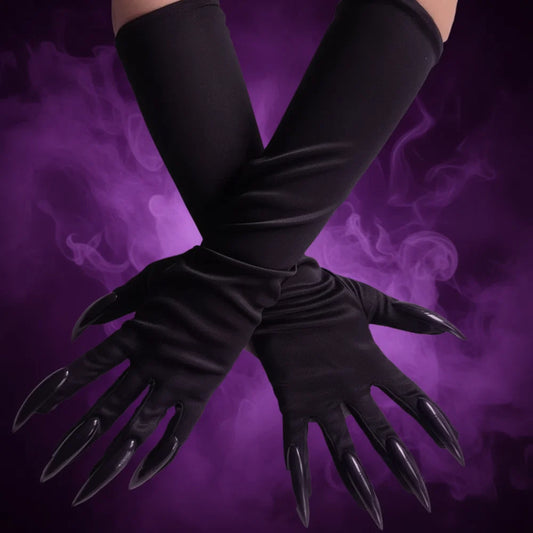 Black long-finger costume gloves measuring 40cm
