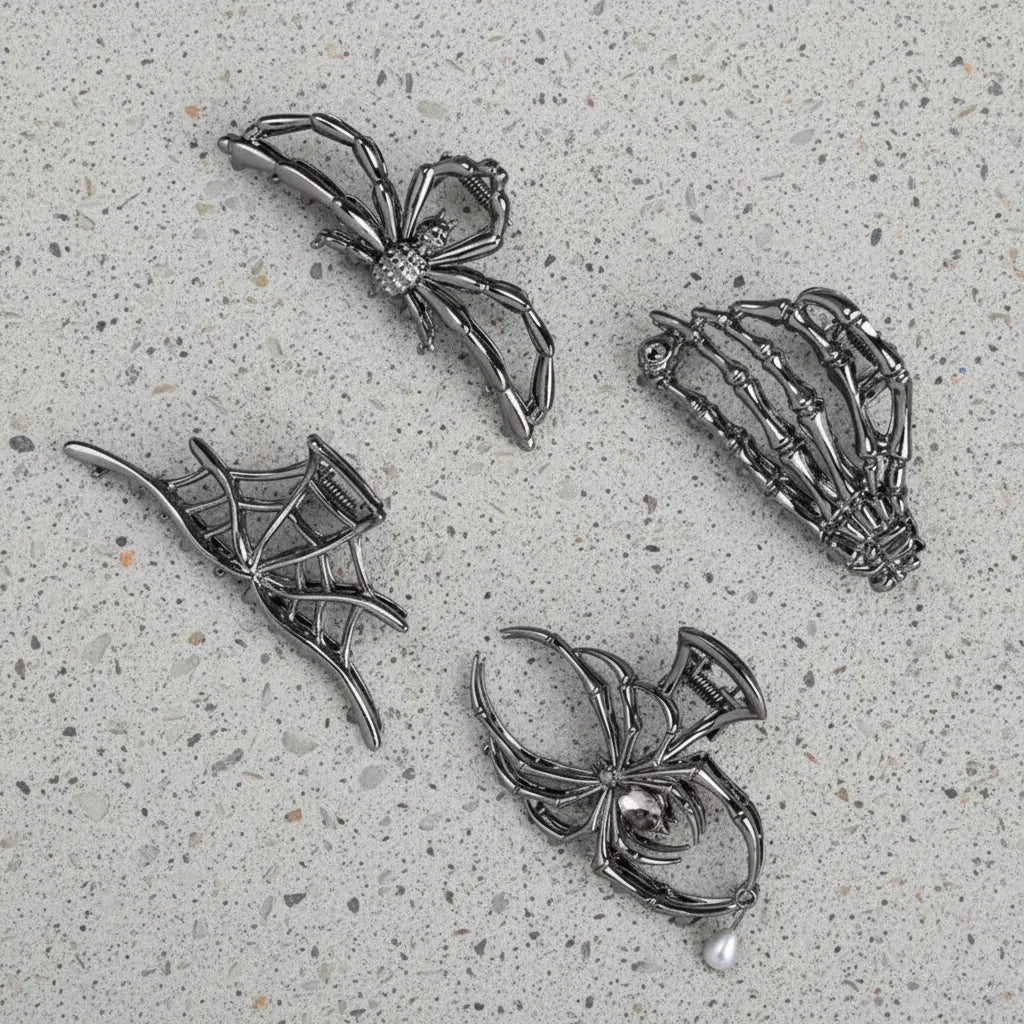 Four-piece Halloween spider and bat hair clip set