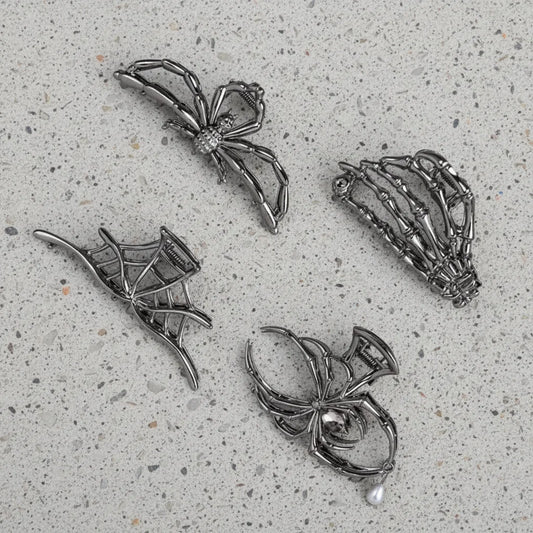 Four-piece Halloween spider and bat hair clip set