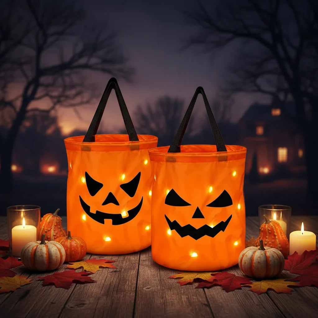 LED pumpkin trick-or-treat bag