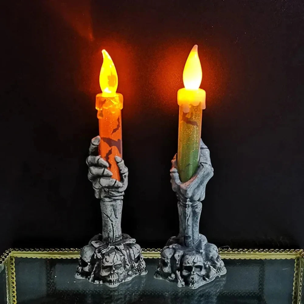 Halloween skull LED candle holder
