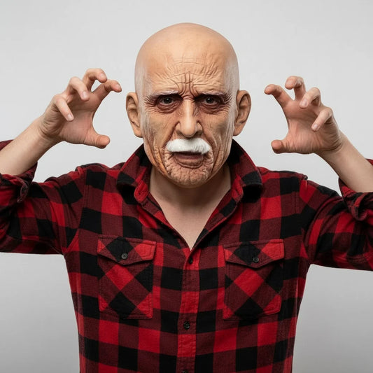 Old-face full-head costume mask with white beard