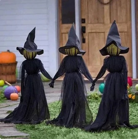 Lighted witch Halloween yard stake decoration