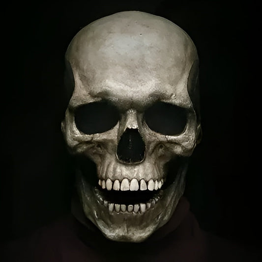 Full-head skeleton costume mask with moving jaw