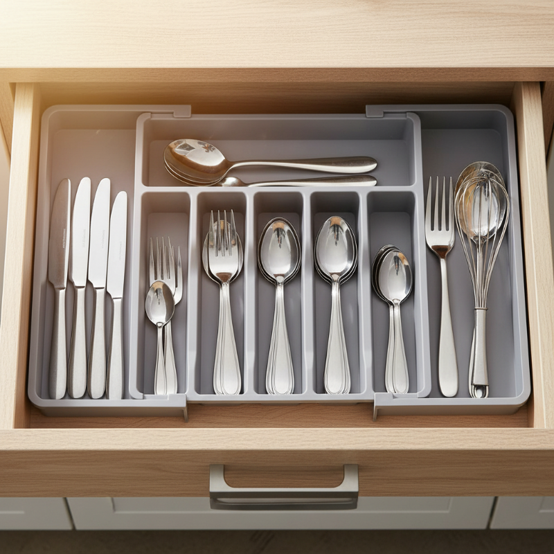 Adjustable kitchen drawer cutlery organizer