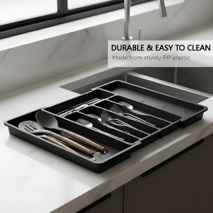 Expandable divided tray for flatware and utensils
