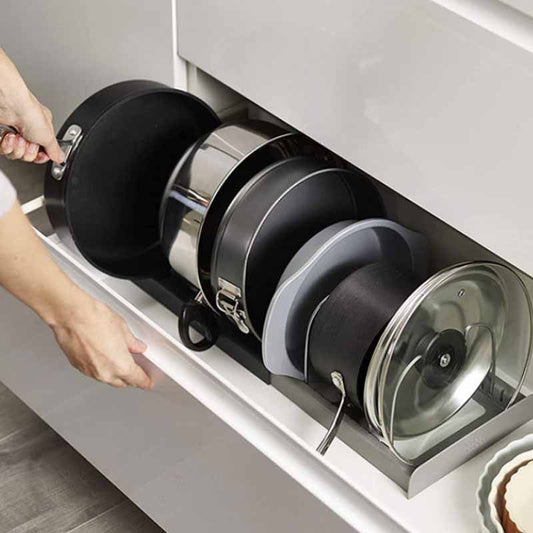 Expandable pan and lid organizer with dividers