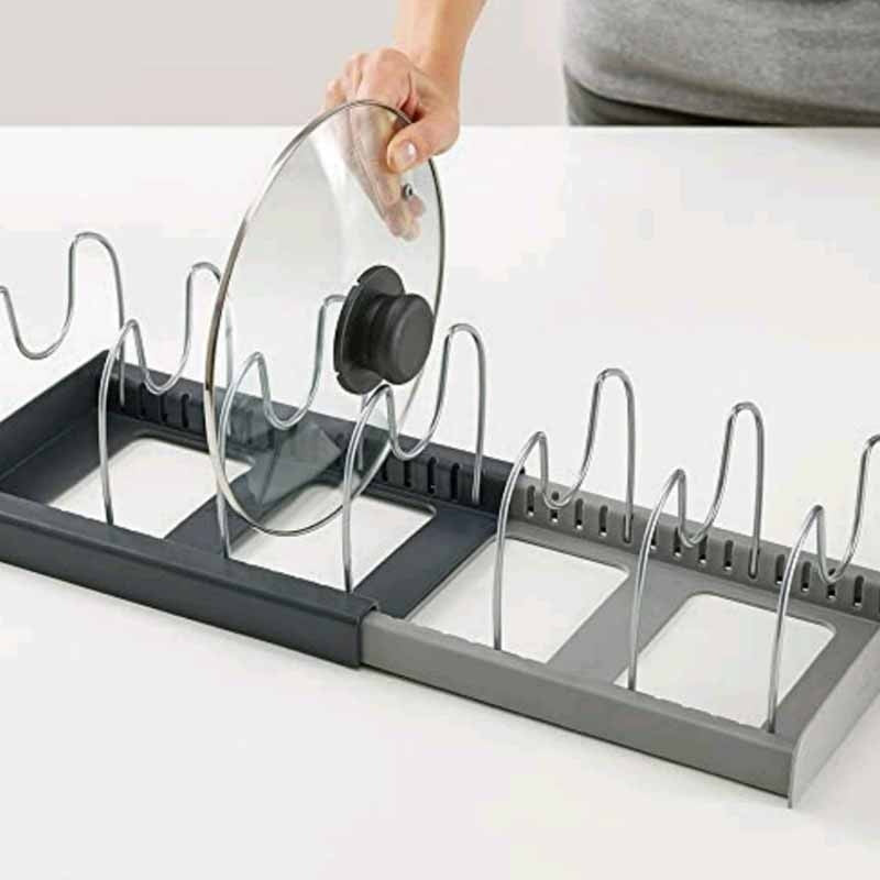 Pan and lid storage rack for kitchen drawers