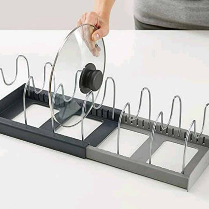 Pan and lid storage rack for kitchen drawers