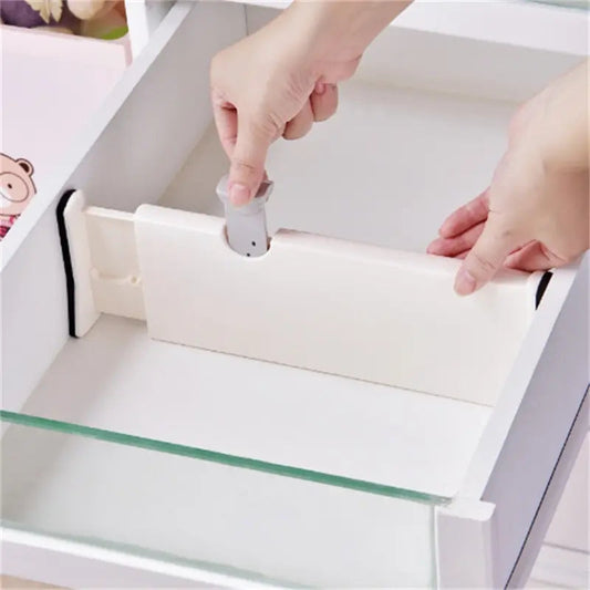 Adjustable white drawer divider for kitchen storage