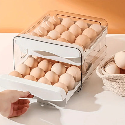 Two-tier refrigerator egg organizer with pull-out drawers