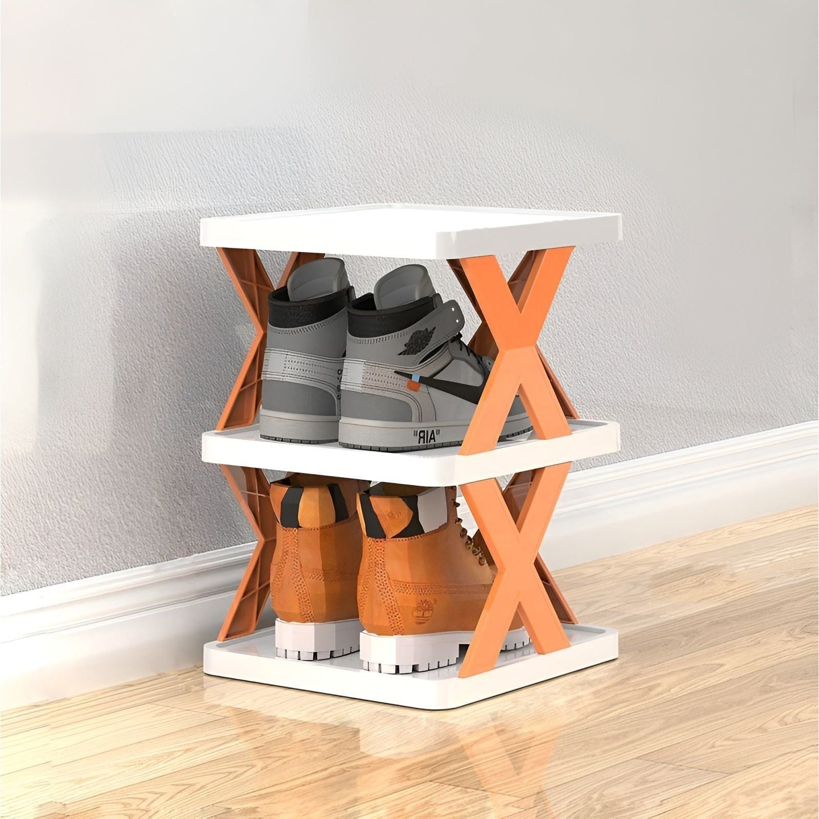 Foldable multi-tier plastic shoe rack