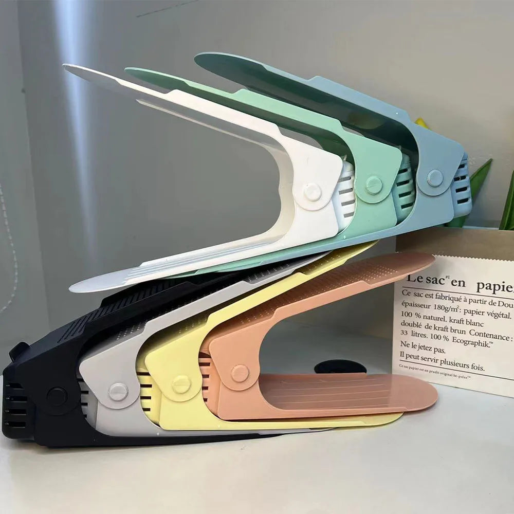 Three-level adjustable shoe organizer for closet storage